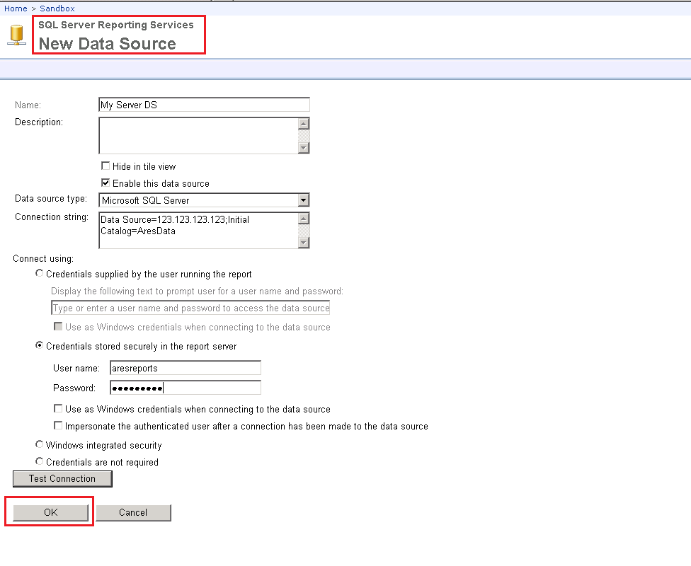ODBC Create Data Source