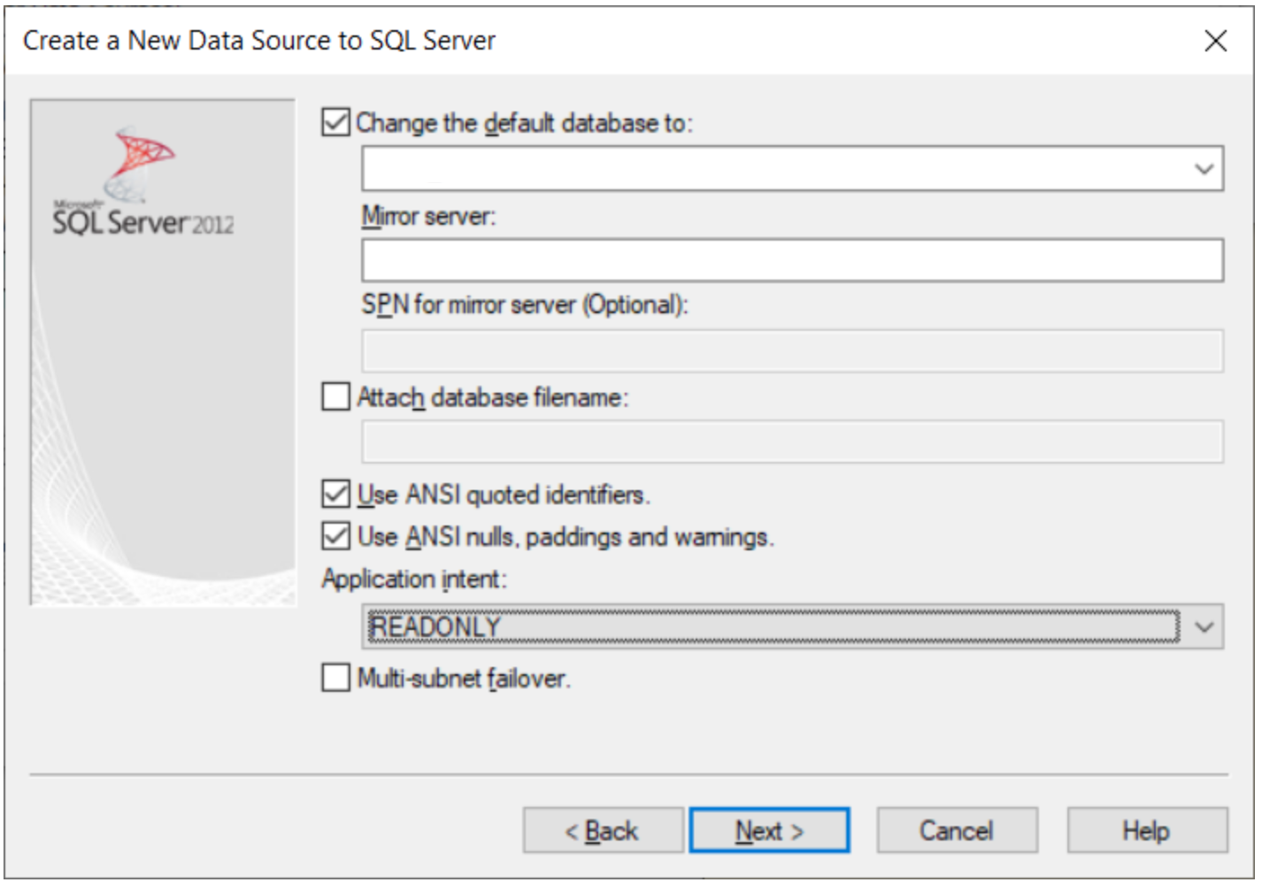 ODBC Default Database