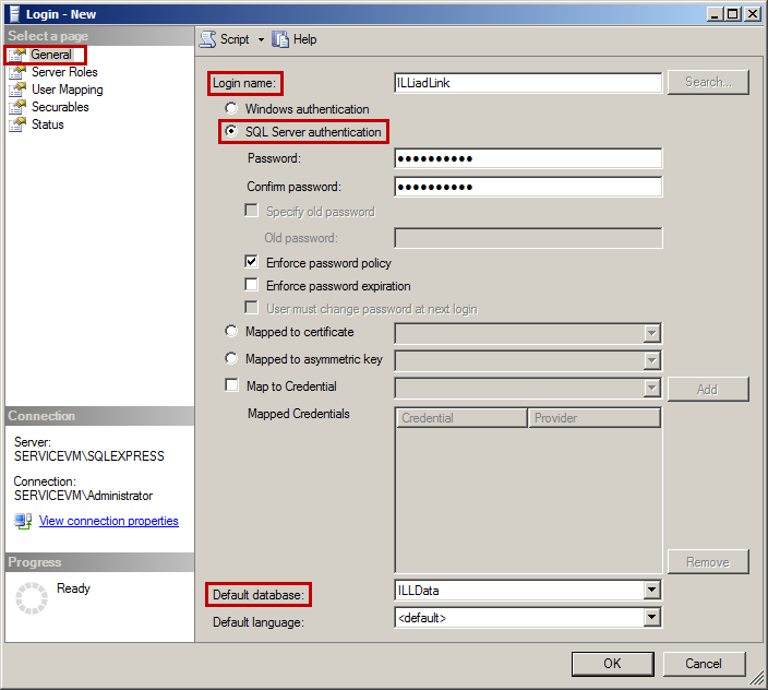 SQL Server User Account Step 1