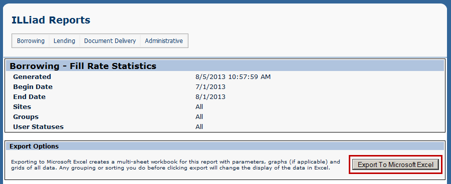 Web Reports Export to Excel