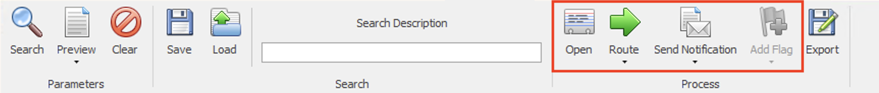 Request Search Process ribbon