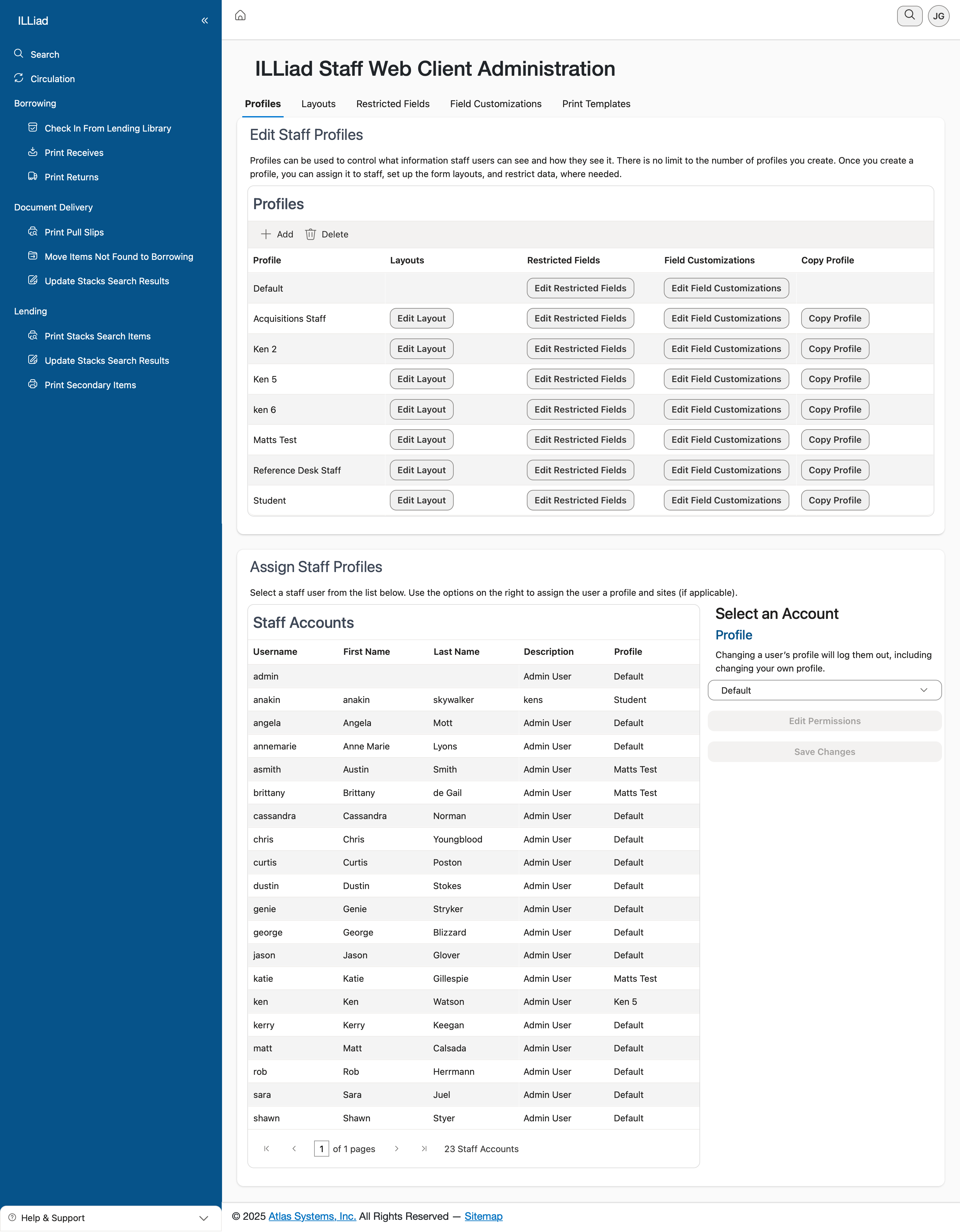 Administration - Staff Profiles page