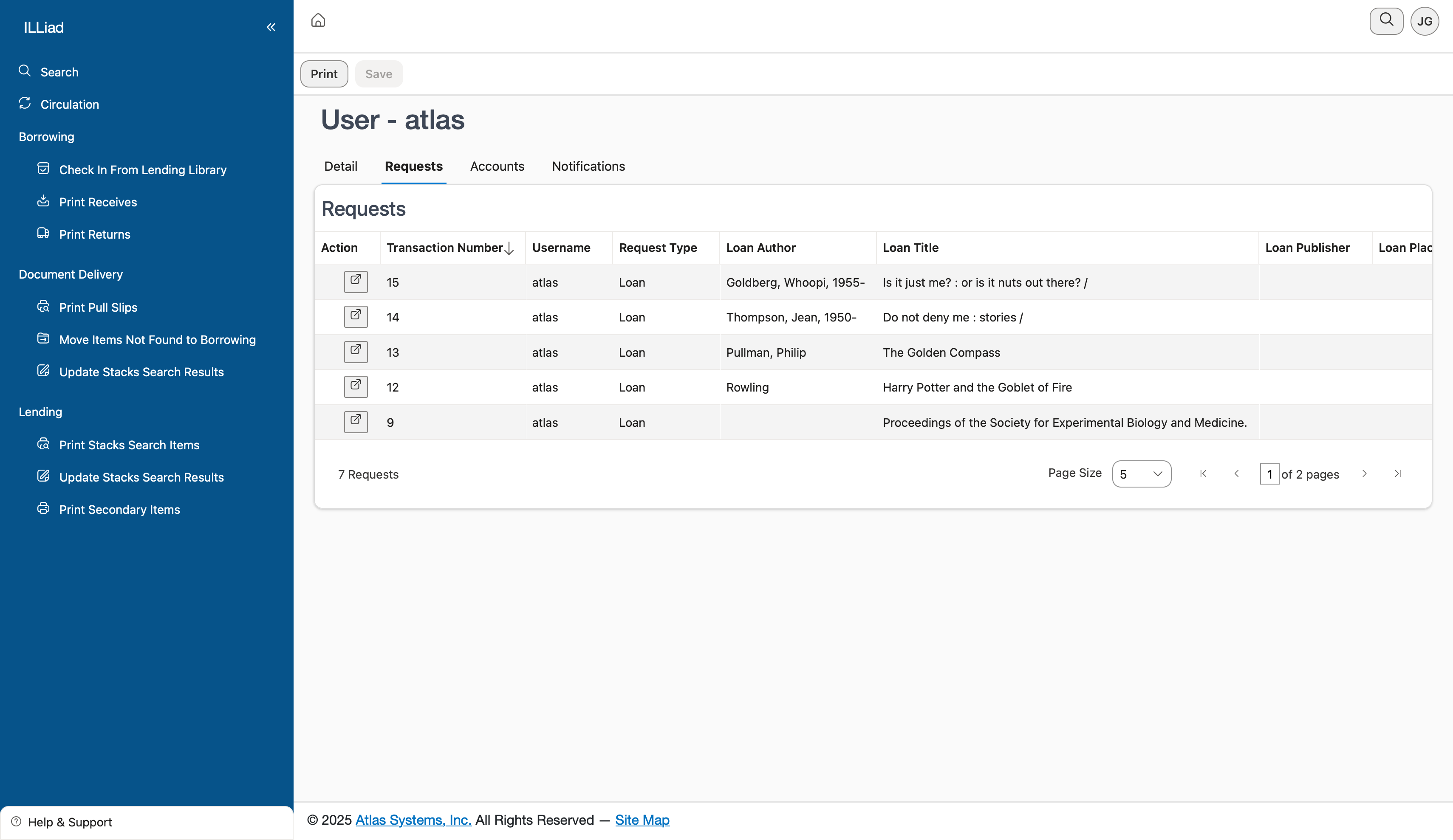Responsive grid showing request data with sortable columns and inline actions