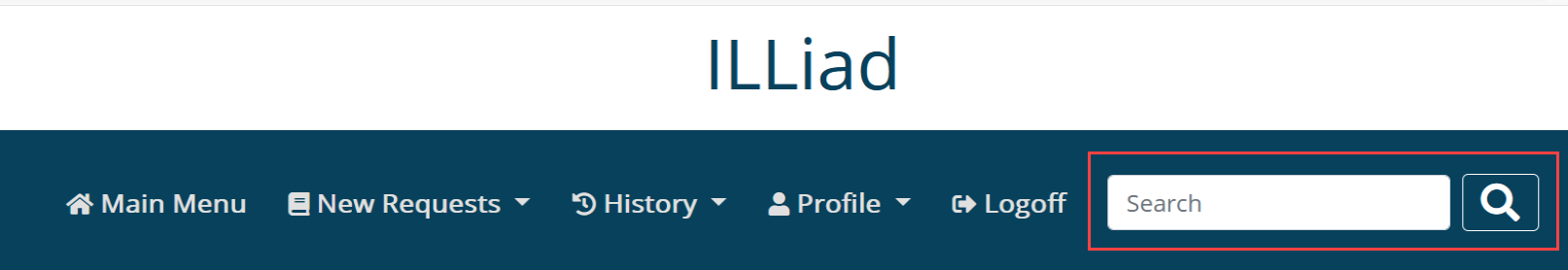 ILLiad web navigation bar with the alternative inline search box